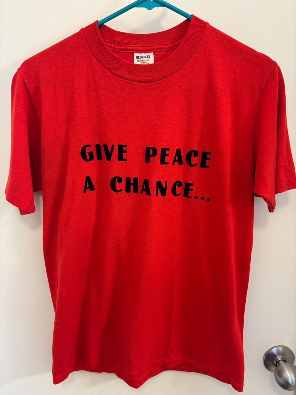 Sunbelt Red Graphic 'Give Peace A Chance' Short Sleeve Tee vintage John Lennon